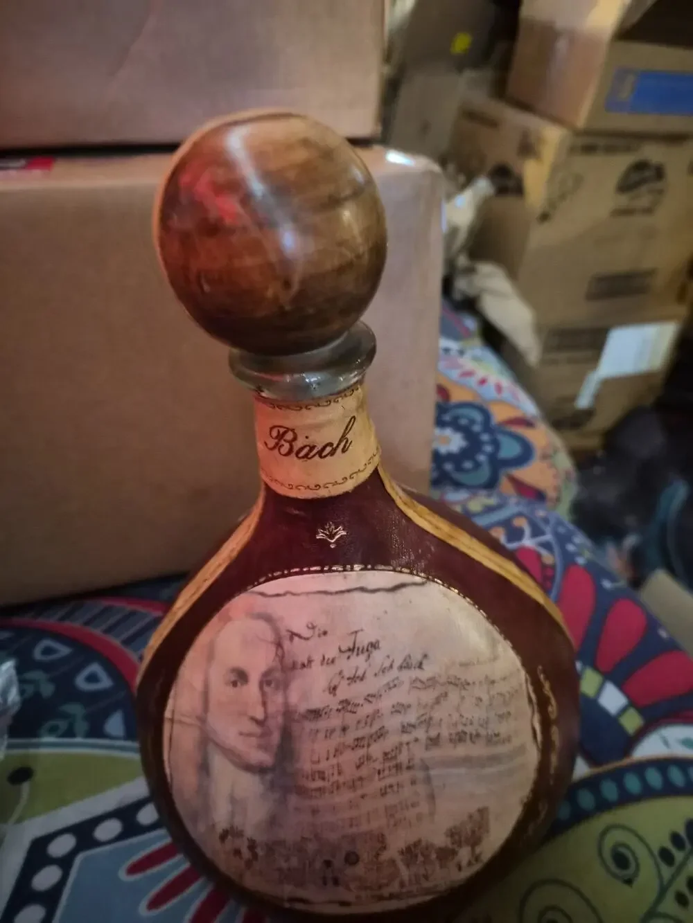 Vintage Fausto Cobturi Leather Covered Whiskey Decanter Dedicated To Composer...